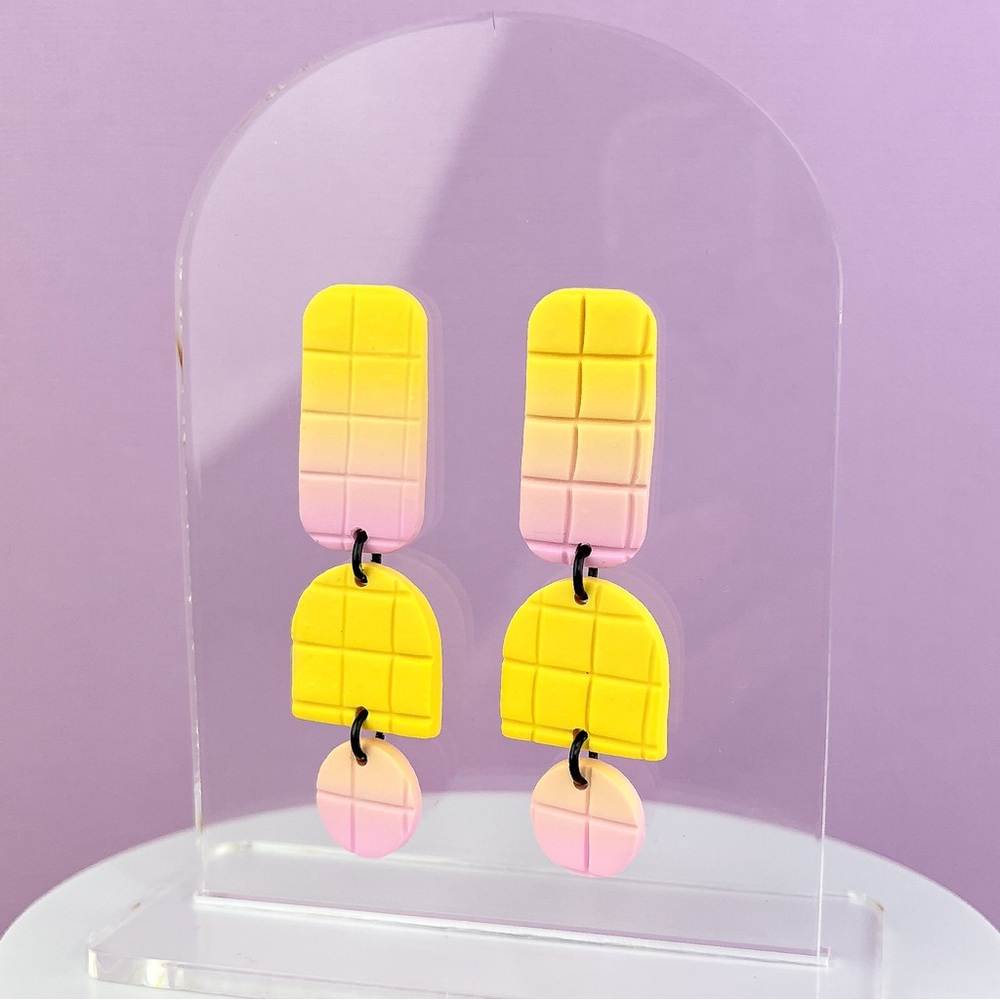Ombré Pink Yellow Polymer Clay Earrings Handmade
